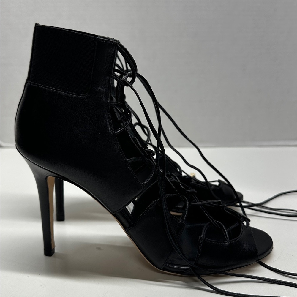 Jimmy Choo Heels Caged Lace Up Open Toe High Heeled Shoes Leather Black Size 7.5 - Picture 5 of 11
